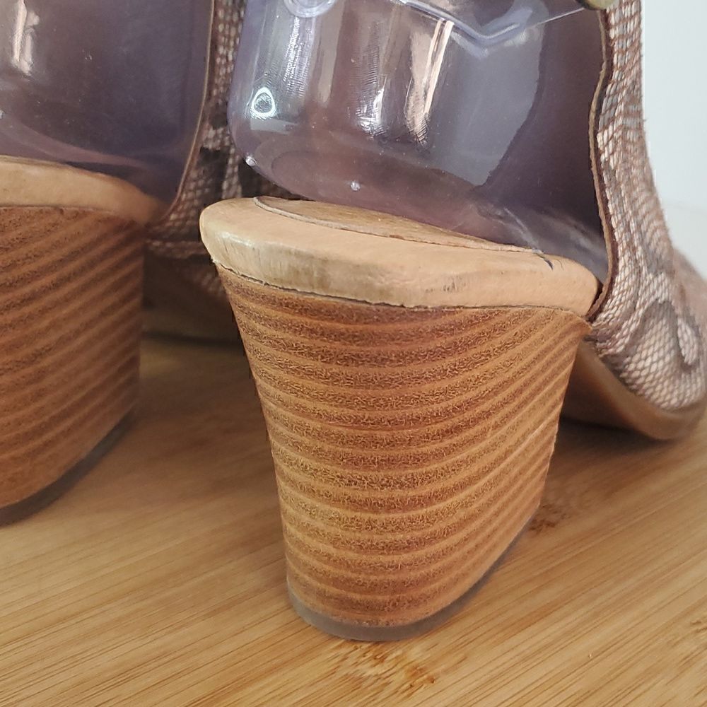 Born Morraine Snakeskin Peep Toe Sandal with Leather Stacked Heel Women's Size 9 - Picture 5 of 11